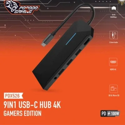 Porodo Gaming 9 in 1 USB-C HUB 4K Gamers Edition - Black